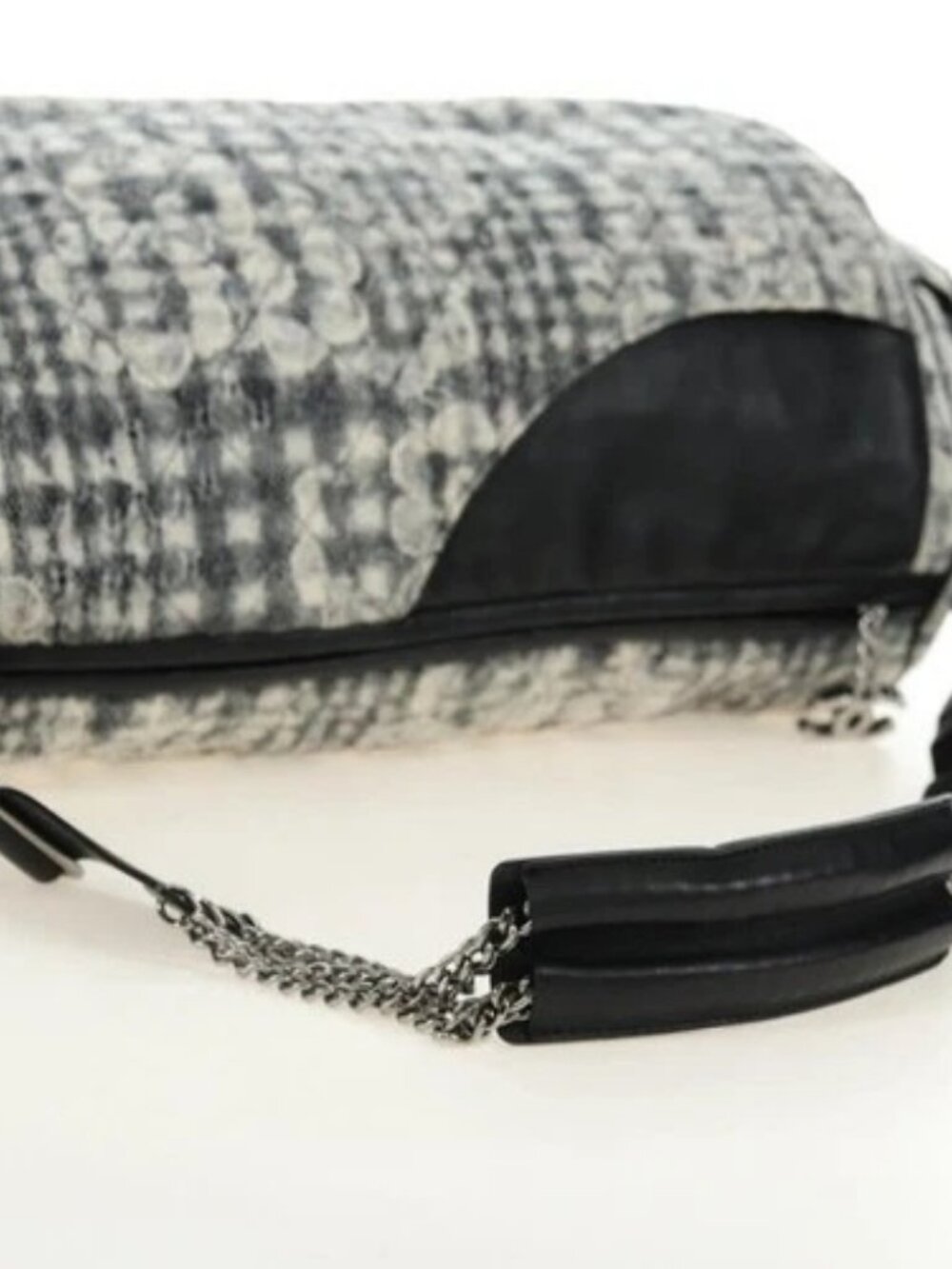 CHANEL Camelia 2.55 Chain Shoulder Bag Wool Tweed White Black CC Auth 181935SM - Picture 5 of 16